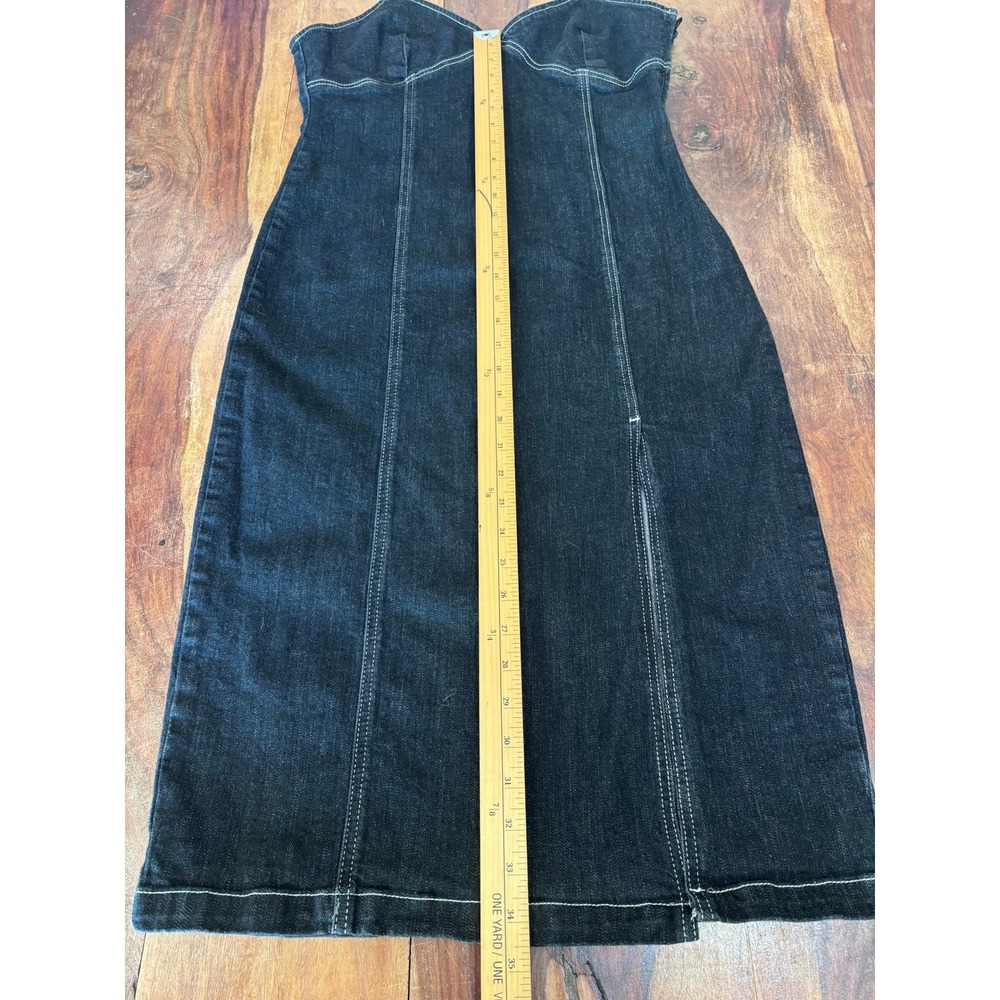 TOPSHOP denim mini dress women size 10 dark wash blue contrast stitch cami - Picture 4 of 9